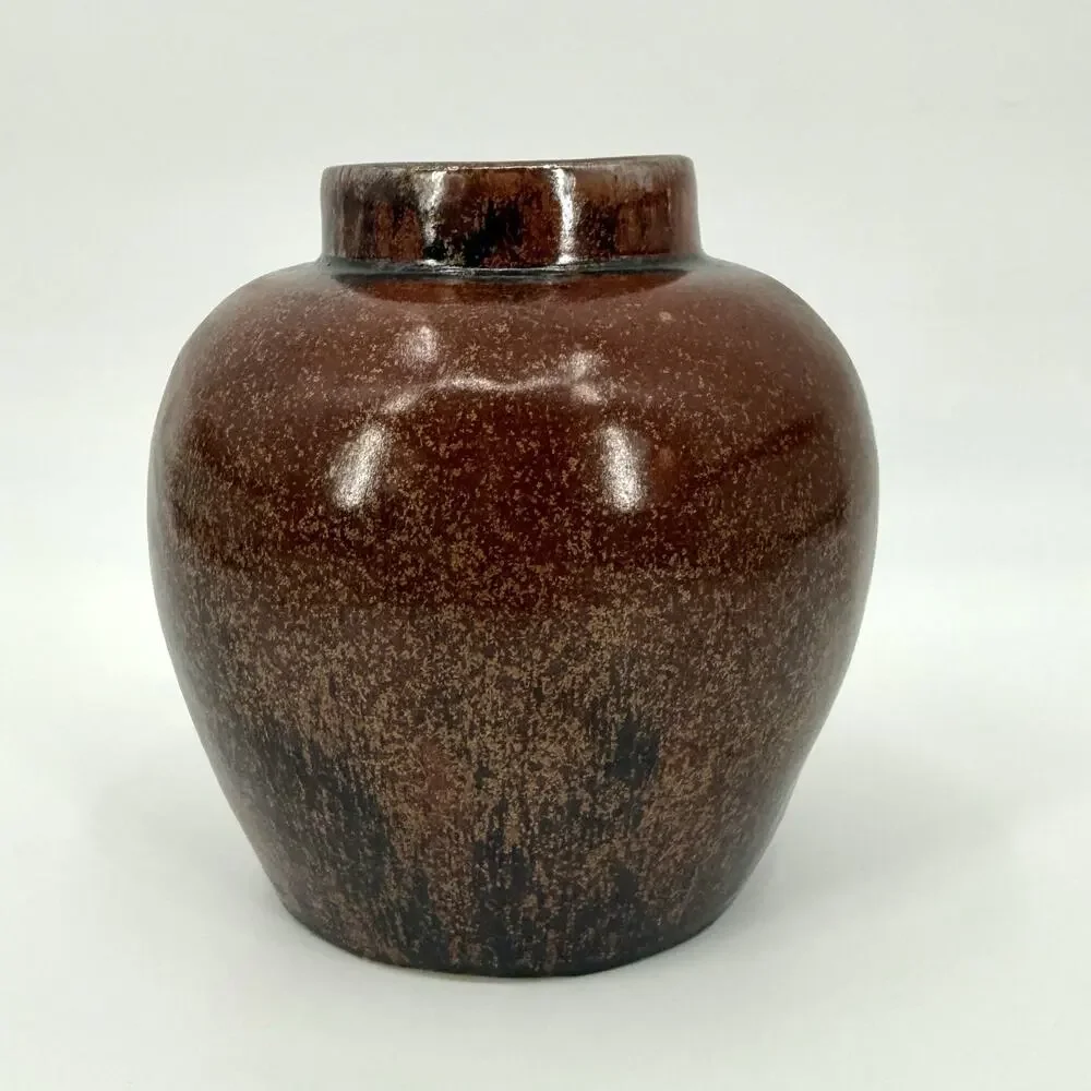 Decorative Vase Brown / Copper Speckled Glossy Glaze Handmade Unbranded